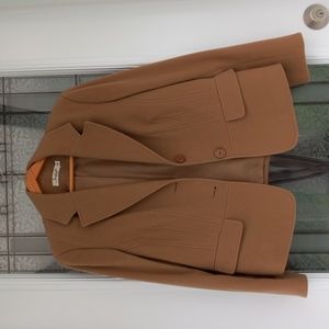 Jessica Wool Cashmere blend Tan Blazer Size 14P Lined, Faux Pockets Excel. Cond.